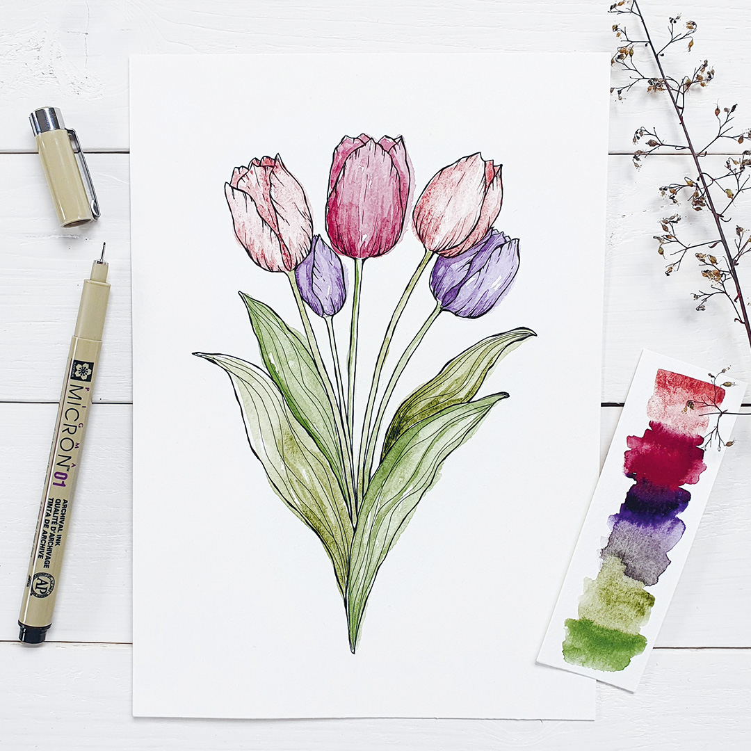 Watercolor Tulpen im Vintage-Look