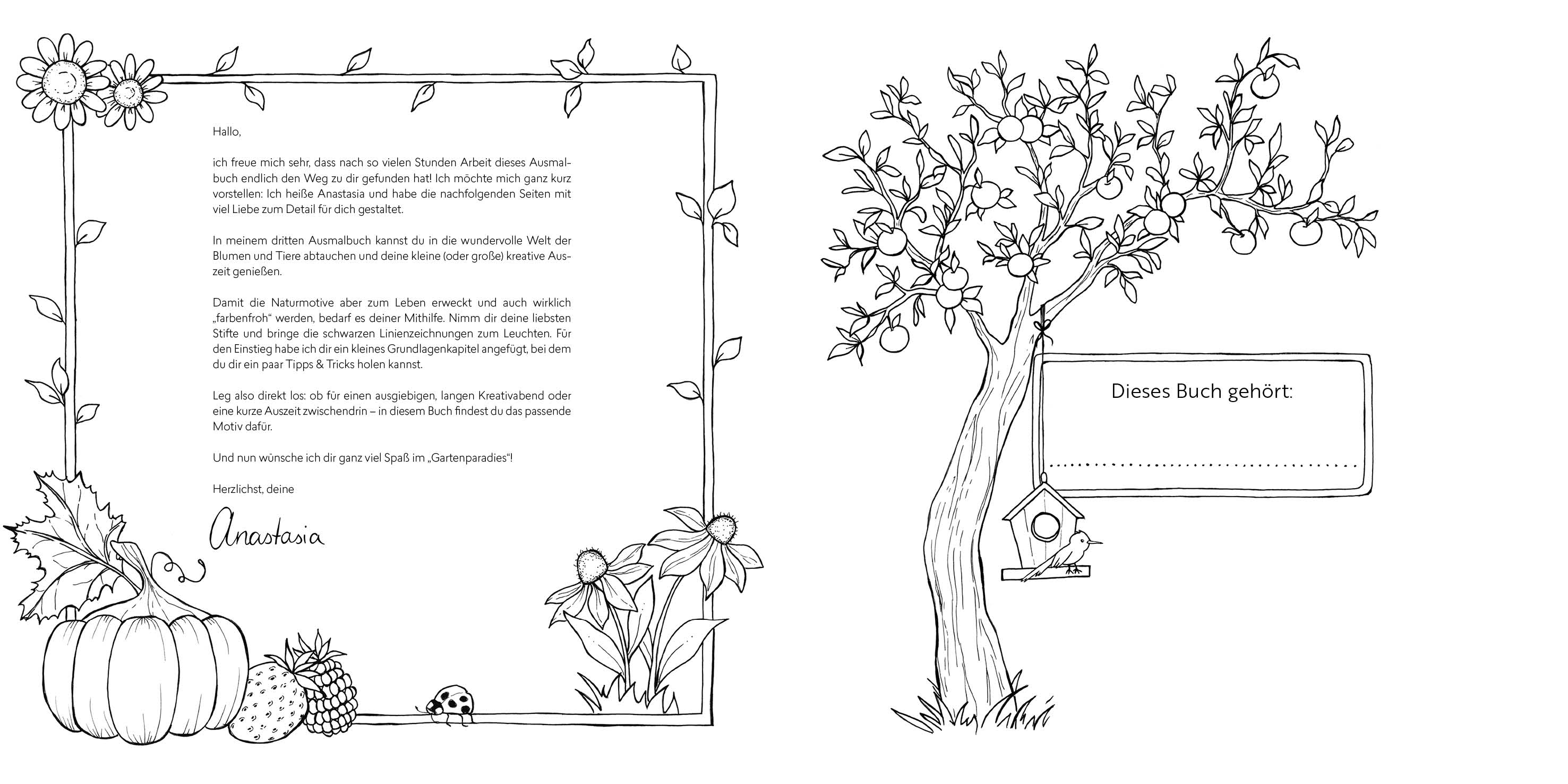 Gartenparadies – Florale Motive und Tiere ausmalen