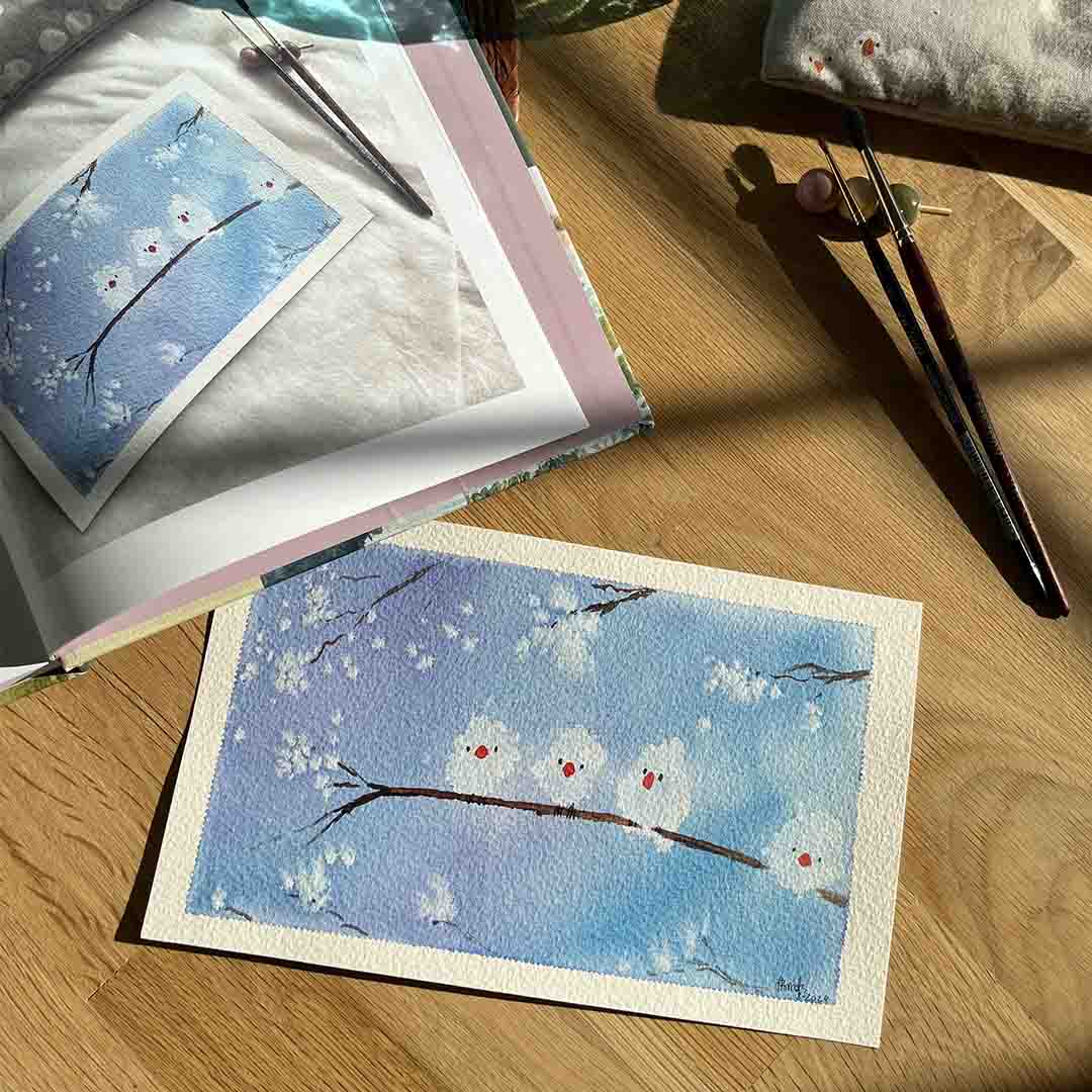 DIY-Anleitung "Freundliche Vögel" aus dem Buch "Watercolor – Nature Dreams" von Dorothee Riehl-Fujii