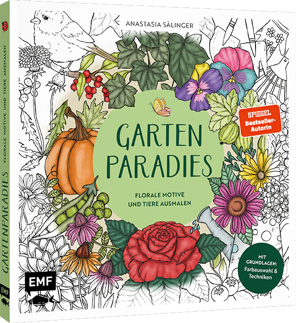 Gartenparadies – Florale Motive und Tiere ausmalen