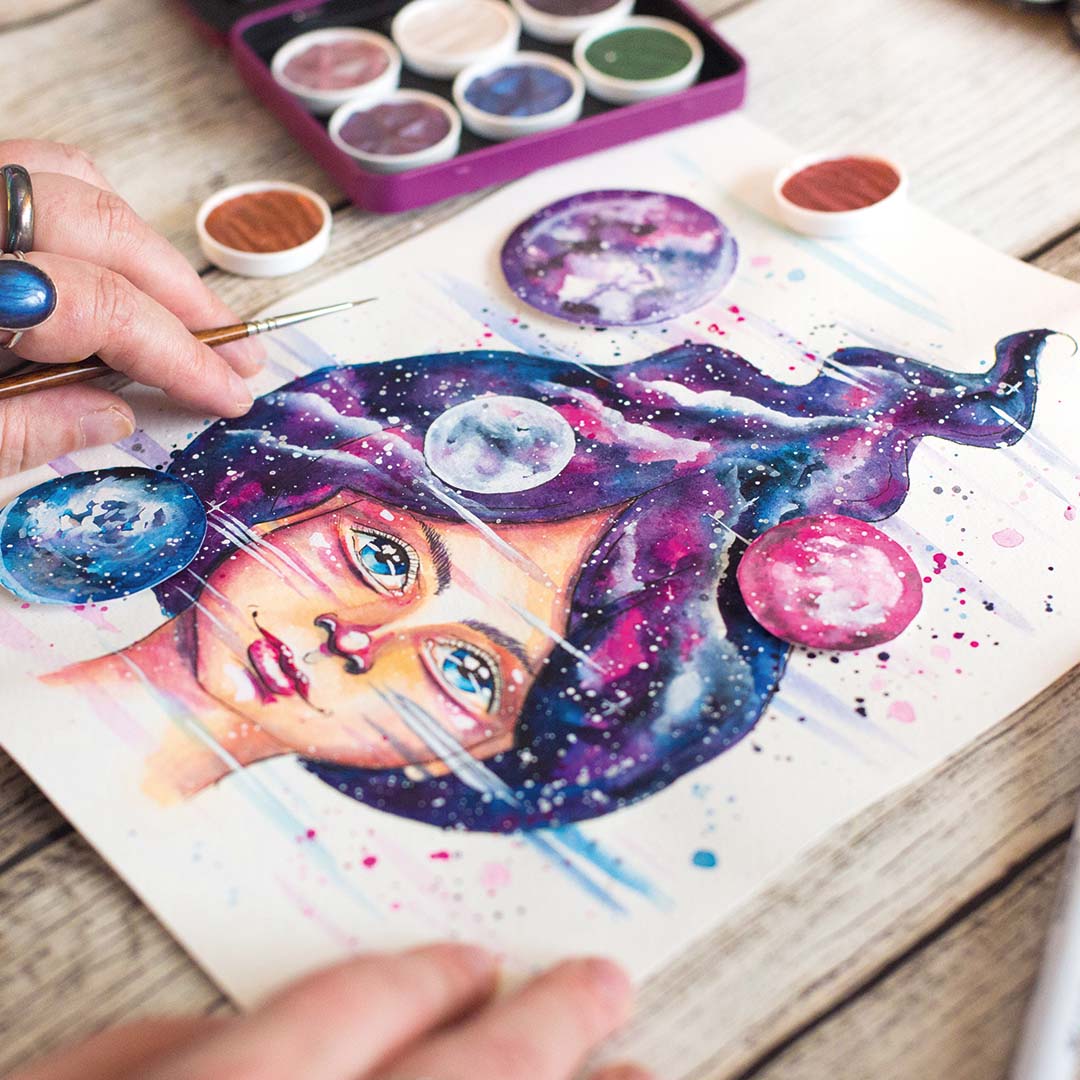 Watercolor Universe Girl