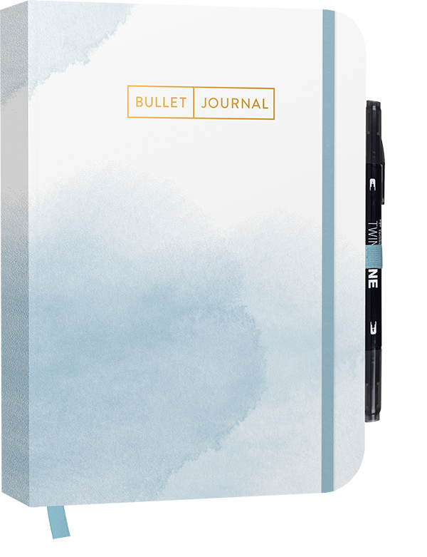 Bullet Journal "Watercolor Blue" 05 mit original Tombow TwinTone Dual-Tip Marker 33 black