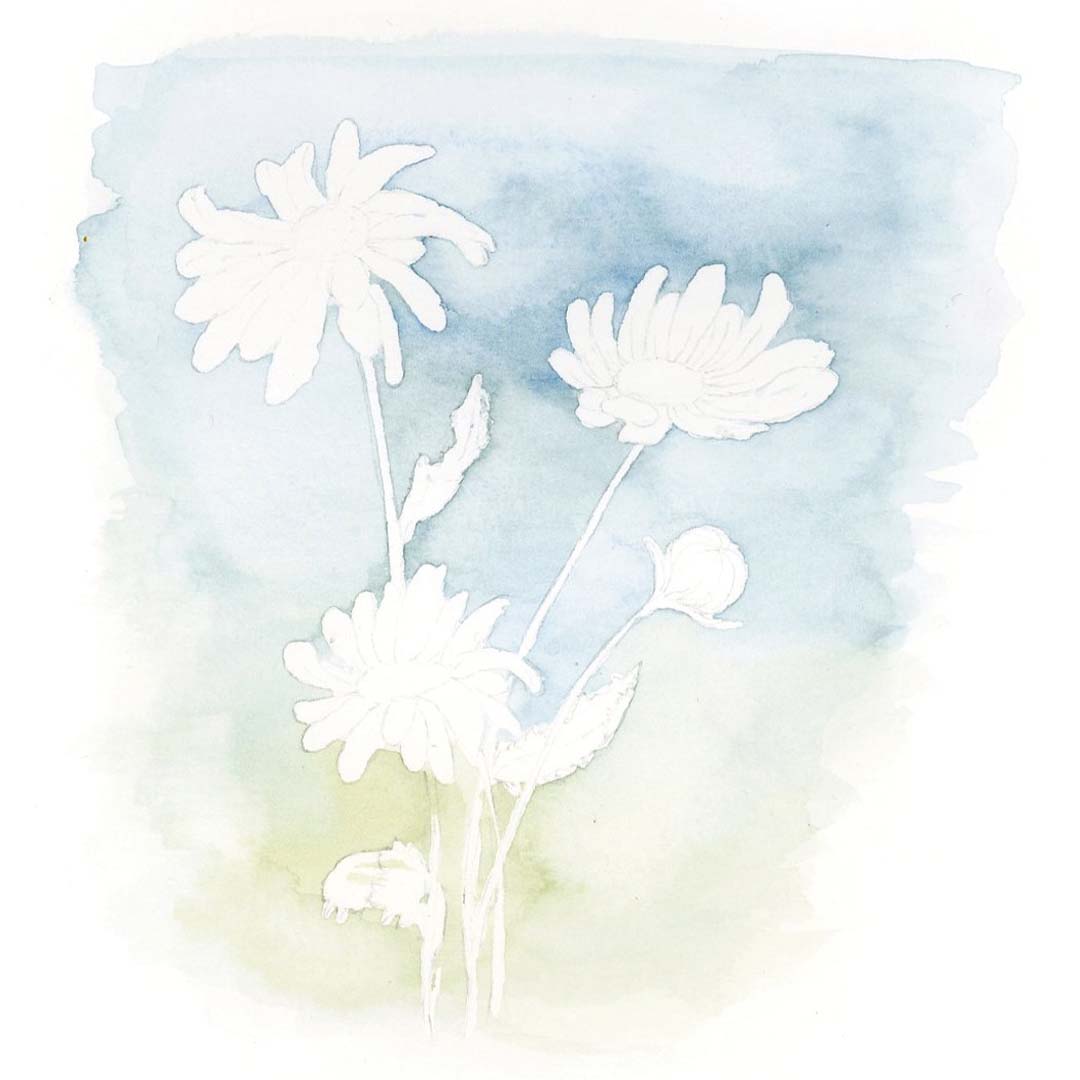 Schritt 2 Anleitung "Gänseblümchen malen" aus dem Buch "Mini Watercolor – Blumen" von Victoria Florentina Wißmann