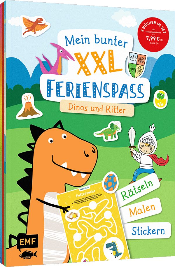 Mein bunter XXL-Ferienspaß: Dinos und Ritter – 3 Kreativbücher im Bundle