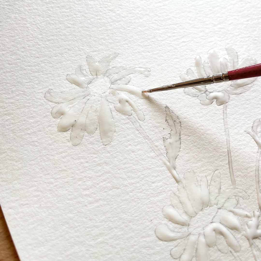 Schritt 1 Anleitung "Gänseblümchen malen" aus dem Buch "Mini Watercolor – Blumen" von Victoria Florentina Wißmann