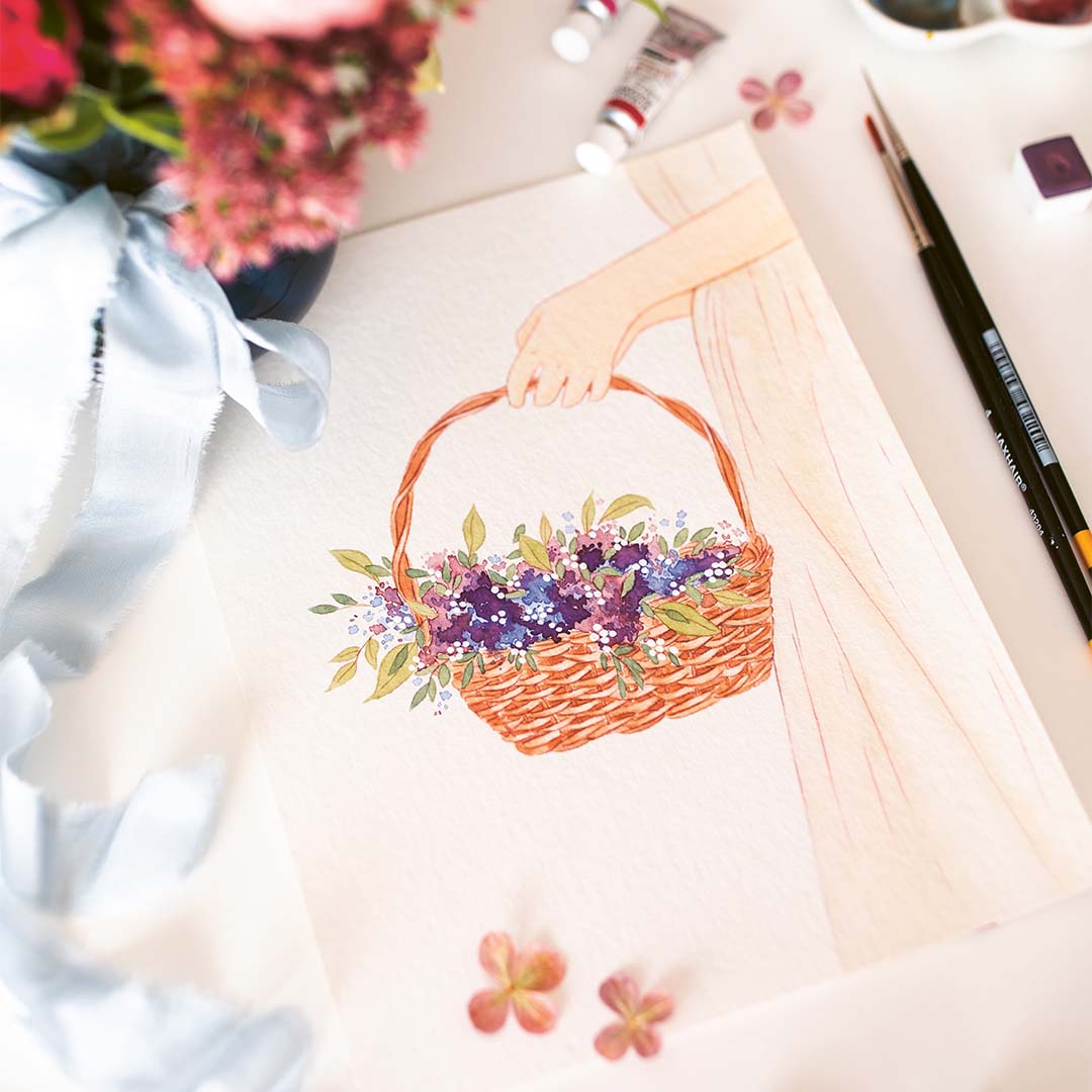 IY-Anleitung "der Blumenkorb" aus dem Buch "Watercolor Cottagecore" von Maria Friesen