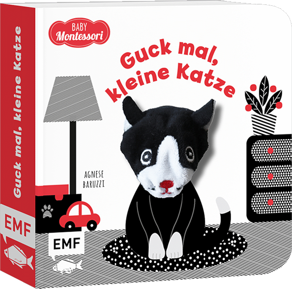 Kontrastbuch für Babys mit Fingerpuppe: Guck mal, kleine Katze