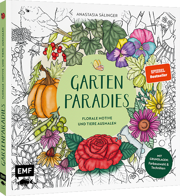 Gartenparadies – Florale Motive und Tiere ausmalen