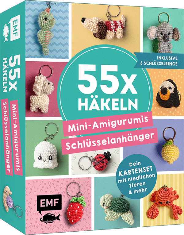 55 x häkeln – Mini-Amigurumis Schlüsselanhänger: Dein Kartenset mit niedlichen Tieren & mehr