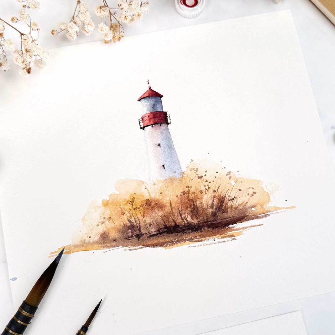 DIY-Anleitung "Watercolor Leuchtturm" aus dem Buch "Watercolor Wow" von Anna Malek, auch bekannt als @milouna_art