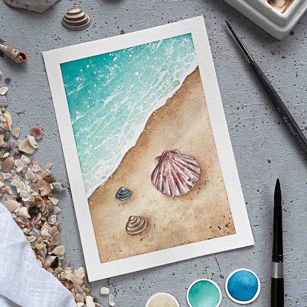 DIY-Anleitung "Strand der Muscheln" aus dem Buch "Salty Watercolor – Sommer, Sonne, Meer" von Manuela Gaß