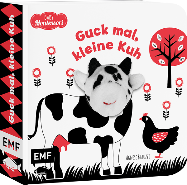 Kontrastbuch für Babys mit Fingerpuppe: Guck mal, kleine Kuh