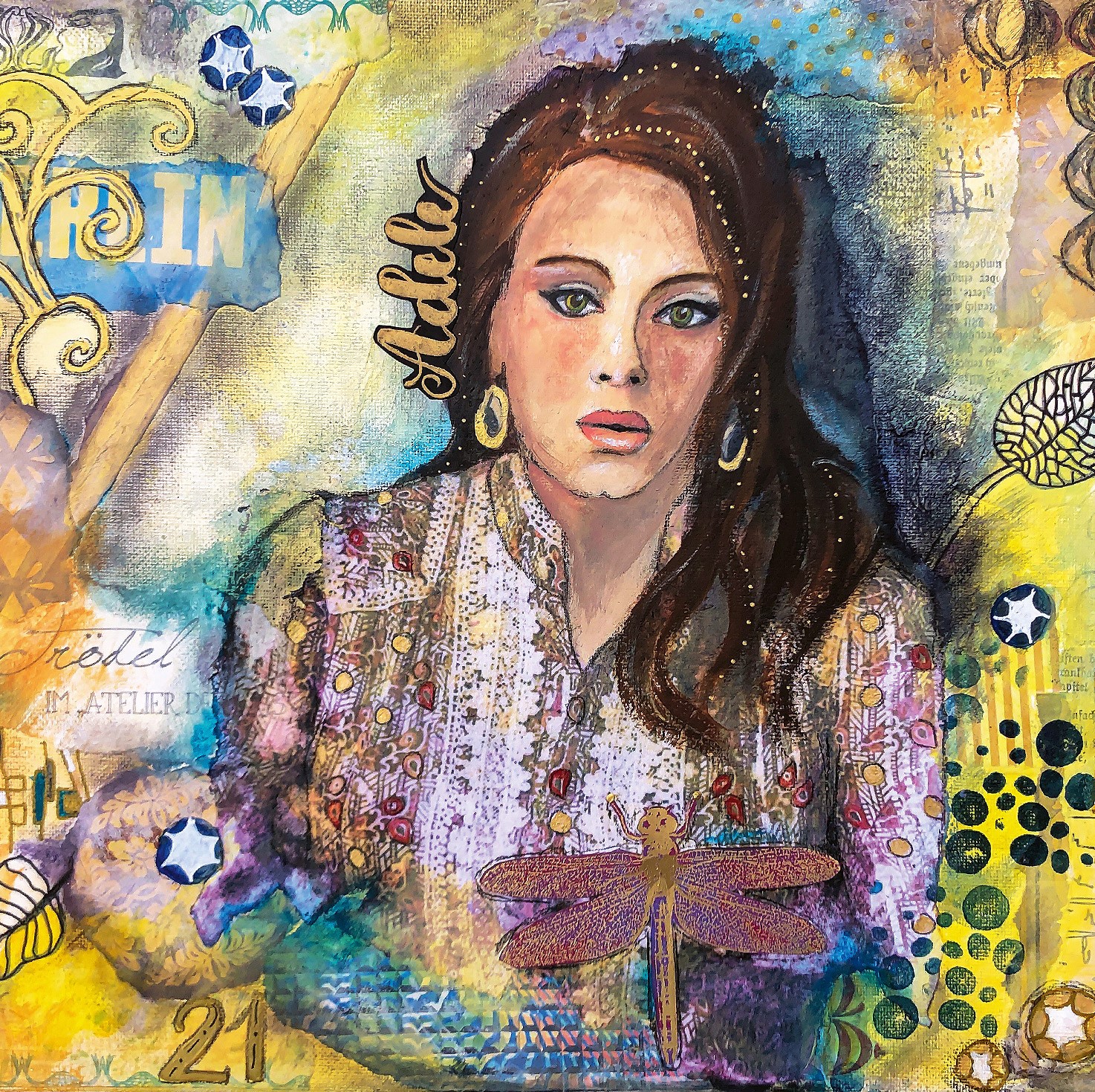 Mixed Media Porträt: Adele